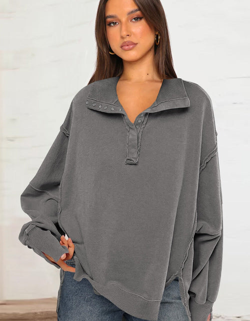 Load image into Gallery viewer, Exposed Seam Side Slit Long Sleeve Sweatshirt
