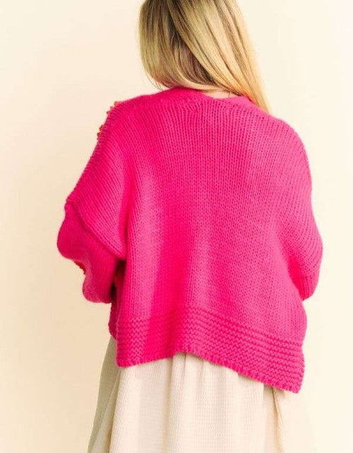 Load image into Gallery viewer, Davi &amp; Dani Floral Applique Open Front Drop Shoulder Cardigan

