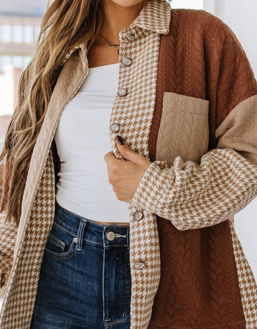 Load image into Gallery viewer, Color Block Houndstooth Collared Neck Shacket
