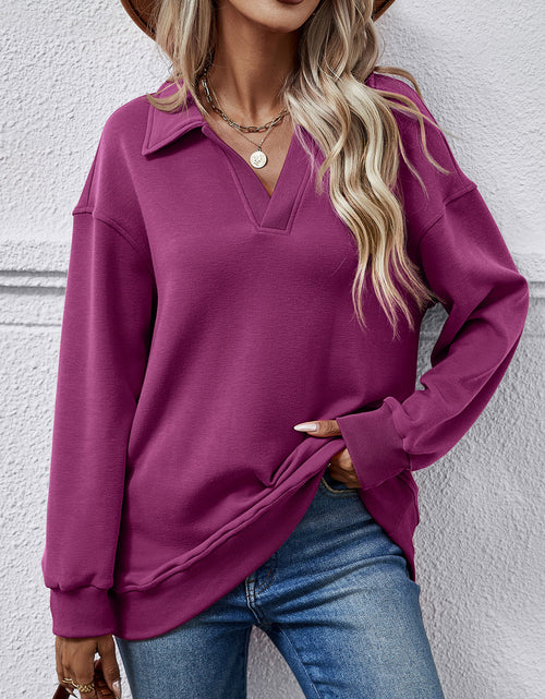 Load image into Gallery viewer, Collared Neck Dropped Shoulder Sweatshirt
