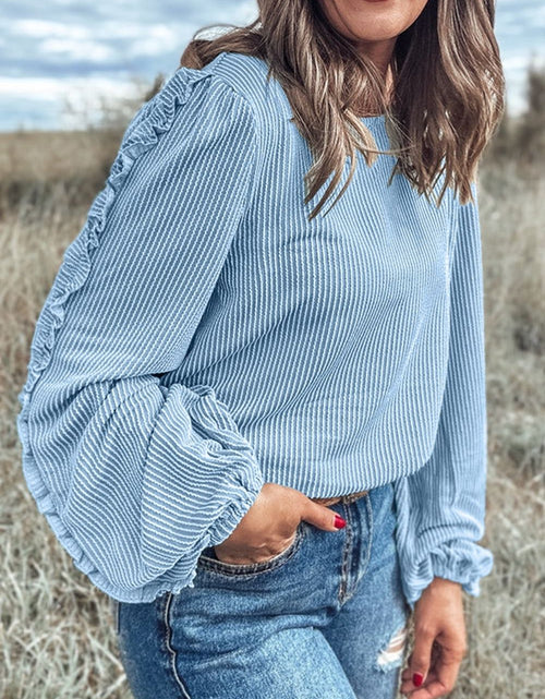 Load image into Gallery viewer, Frill Texture Round Neck Long Sleeve Sweatshirt
