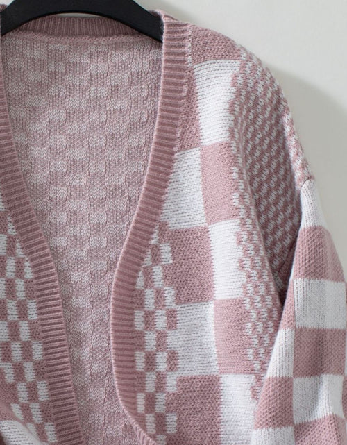 Load image into Gallery viewer, Double Take Checkered Open Front Dropped Shoulder Cardigan
