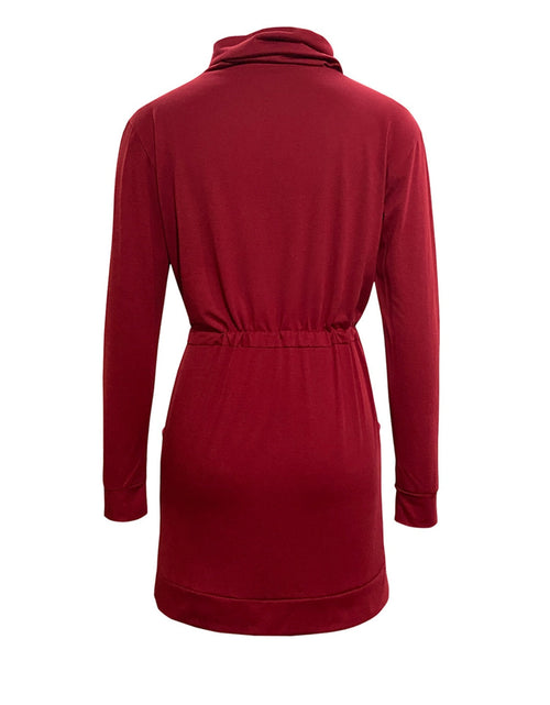 Load image into Gallery viewer, Drawstring Turtleneck Long Sleeve Mini Dress
