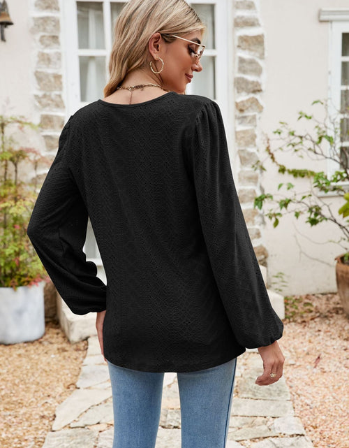 Load image into Gallery viewer, Eyelet Notched Neck Balloon Sleeve Blouse
