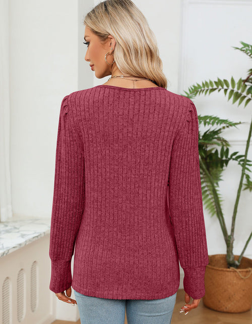 Load image into Gallery viewer, Lace Detail V-Neck Ribbed Blouse

