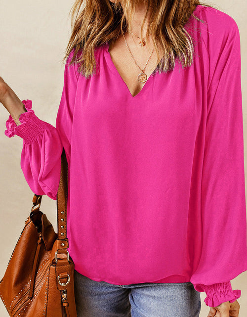 Load image into Gallery viewer, Notched Neck Lantern Sleeve Blouse
