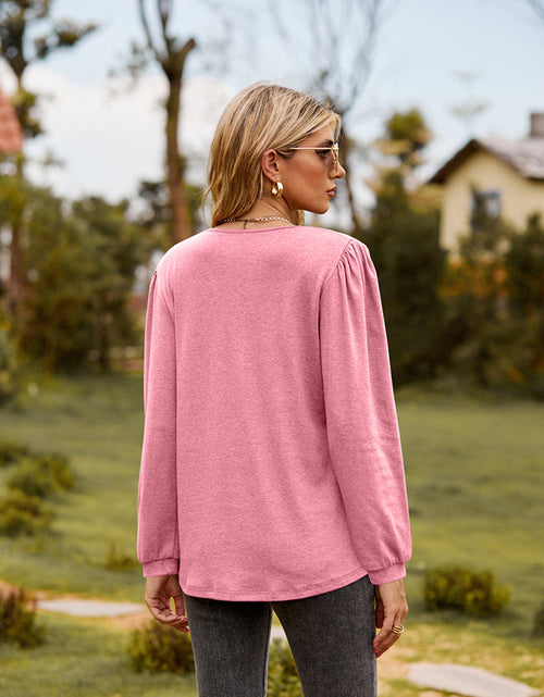 Load image into Gallery viewer, Puff Sleeve Ruffle Trim Blouse
