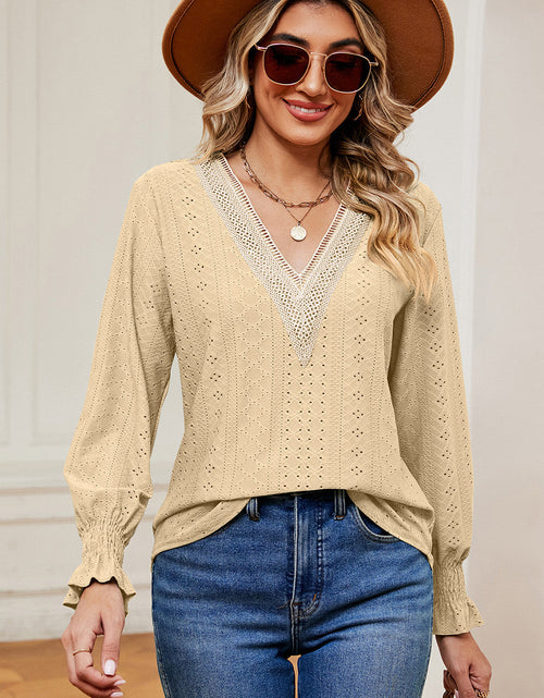 Load image into Gallery viewer, Eyelet V-Neck Flounce Sleeve T-Shirt
