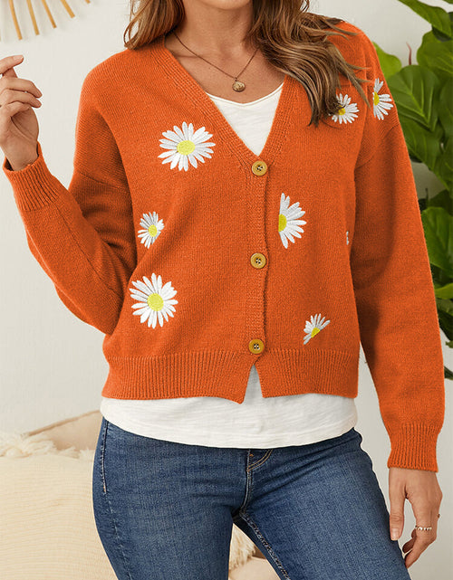Load image into Gallery viewer, Flower Button Front Dropped Shoulder Cardigan
