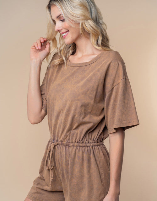 Load image into Gallery viewer, White Birch Full Size Short Sleeve Drawstring Romper
