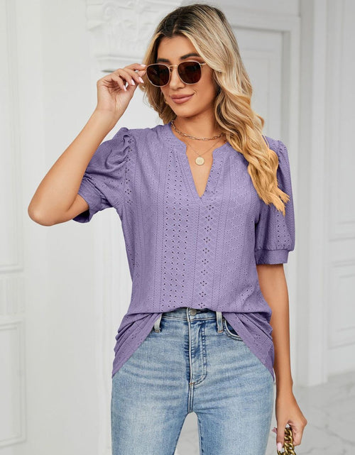 Load image into Gallery viewer, Florira Eyelet Notched Short Sleeve T-Shirt
