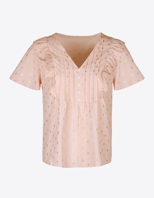 Load image into Gallery viewer, Perfee Printed Ruffle Trim Pleated Detail Blouse
