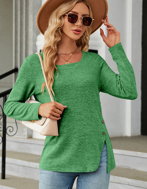 Load image into Gallery viewer, Slit Decorative Button Square Neck T-Shirt
