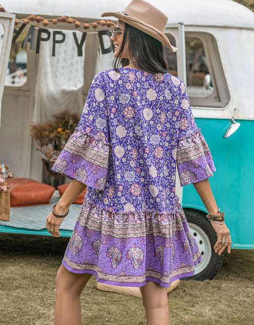 Load image into Gallery viewer, Floral Tie Neck Mini Dress
