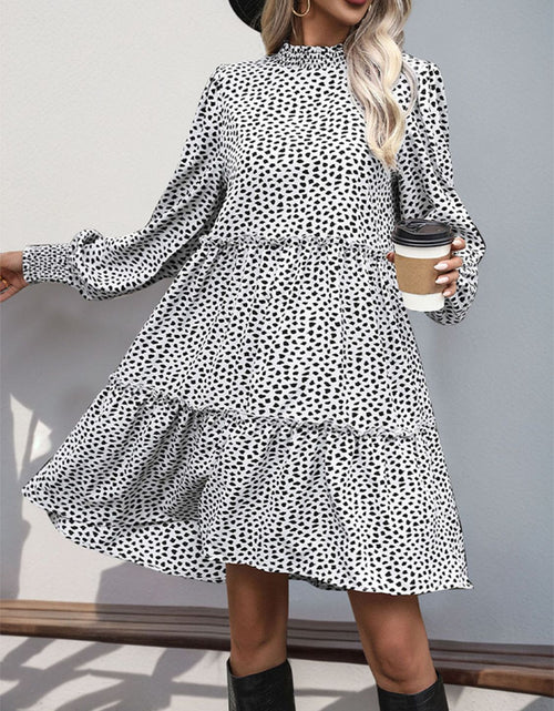 Load image into Gallery viewer, Perfee Frill Printed Mock Neck Long Sleeve Mini Dress
