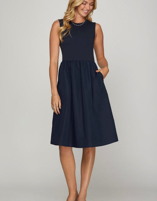 Load image into Gallery viewer, She + Sky Full Size Sleeveless Poplin Woven Midi Dress with Pockets Plus Size
