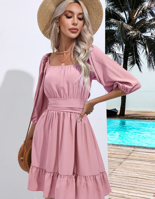 Load image into Gallery viewer, Square Neck Tie Back Ruffle Hem Dress
