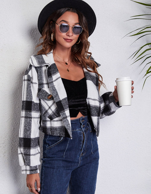 Load image into Gallery viewer, Plaid Button Front Jacket with Pockets
