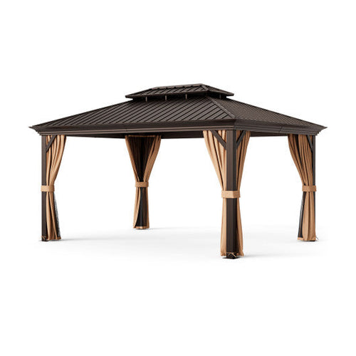 Load image into Gallery viewer, 12' x 16' Double-Roof Hardtop Gazebo with Galvanized Steel Roof-Coffee
