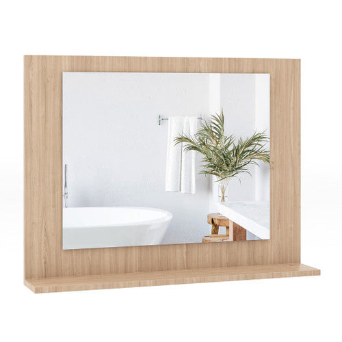 Load image into Gallery viewer, Rectangle Bathroom Mirror with Shelf 23.5 x 17.5 Inch and Wood Frame-Brown

