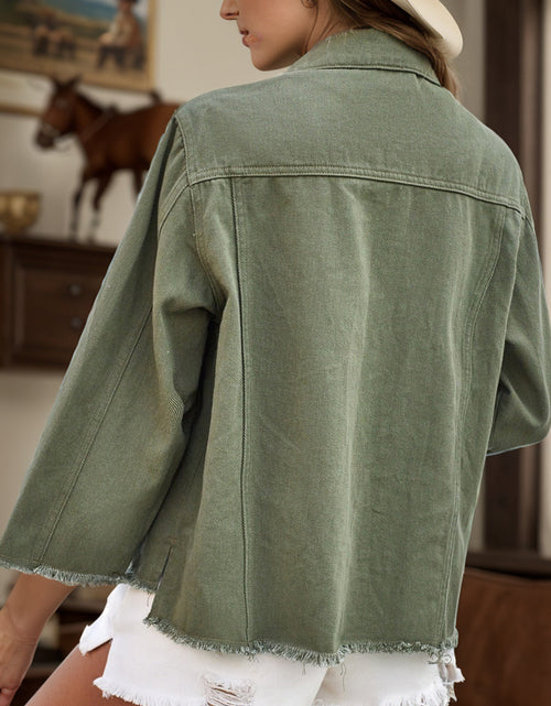 Load image into Gallery viewer, Raw Hem Button Up Denim Jacket
