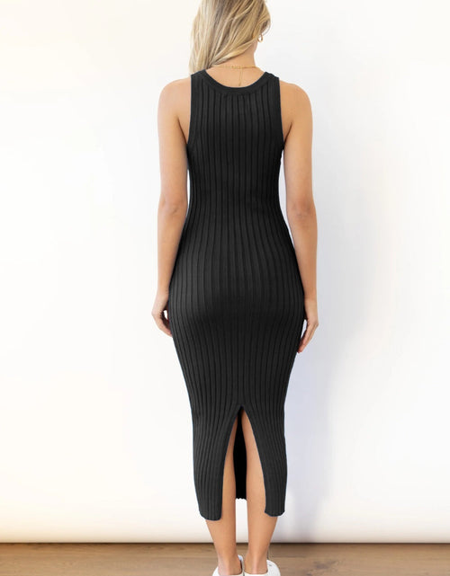 Load image into Gallery viewer, Slit Ribbed Round Neck Sleeveless Dress

