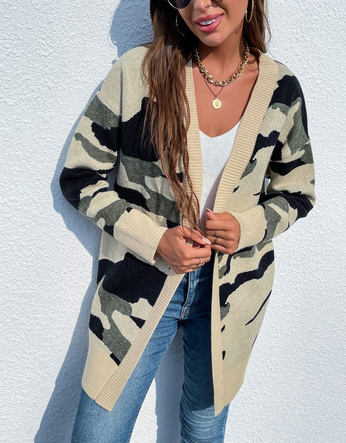 Load image into Gallery viewer, Camouflaged Dropped Shoulder Open Front Cardigan
