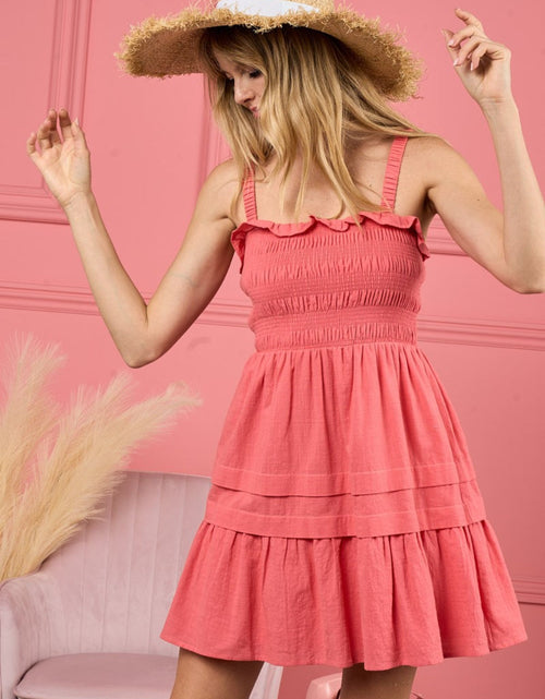 Load image into Gallery viewer, BiBi Smocked Ruffle Hem Mini Dress
