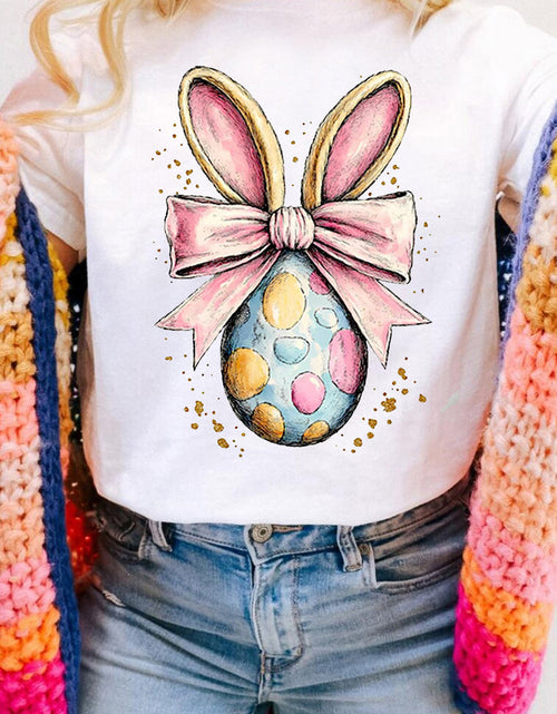 Load image into Gallery viewer, Easter Egg Bow Bunny Ear Graphic T-Shirt
