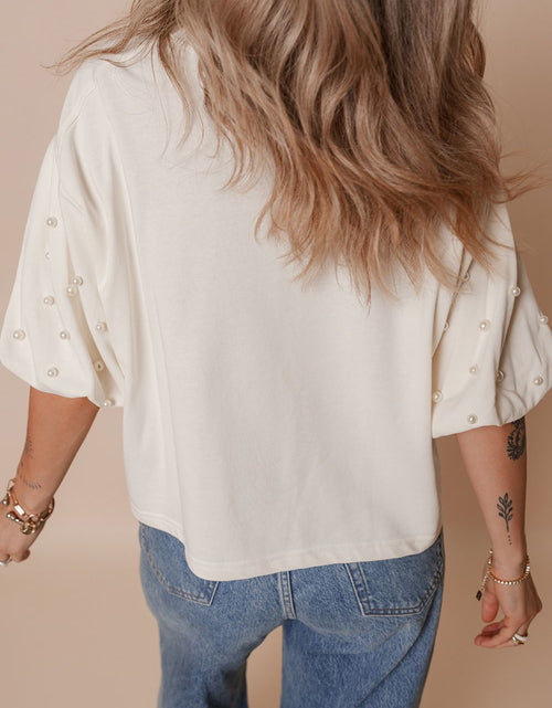 Load image into Gallery viewer, Bowknot Graphic Pearl Puff Half Sleeve T Shirt
