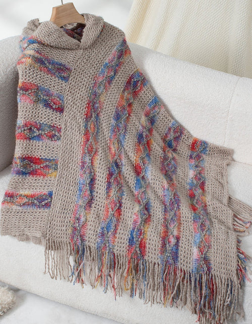 Load image into Gallery viewer, Fringe Contrast Hooded Poncho
