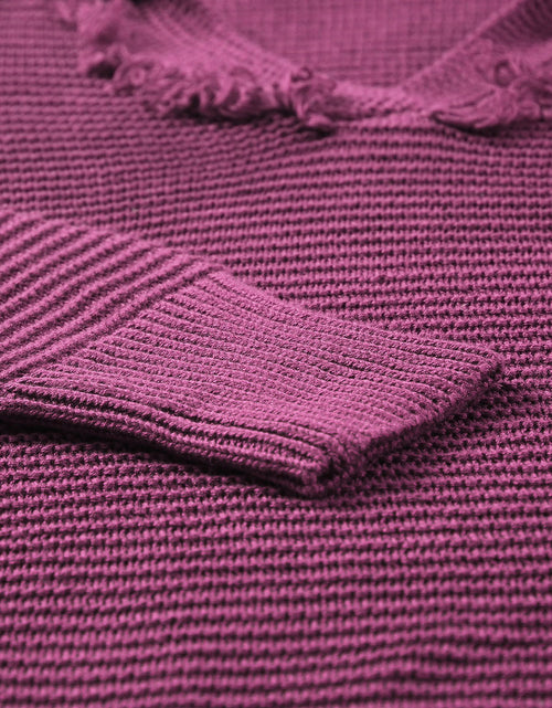 Load image into Gallery viewer, Woven Right Horizontal Ribbing Fringe Trim Hooded Sweater
