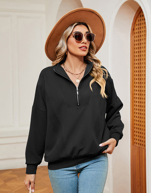 Load image into Gallery viewer, Half-Zip Dropped Shoulder Sweatshirt
