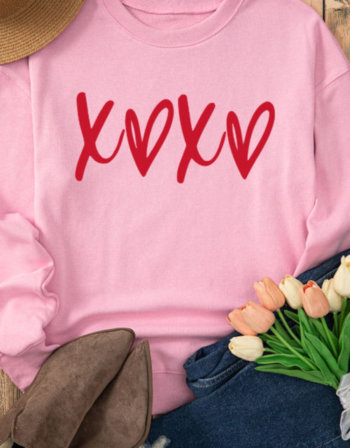 Load image into Gallery viewer, Valentine’s Day XOXO Round Neck Drop Shoulder Sweatshirt

