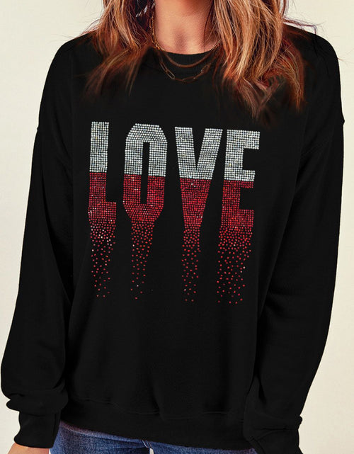 Load image into Gallery viewer, Rhinestone LOVE Round Neck Long Sleeve Sweatshirt

