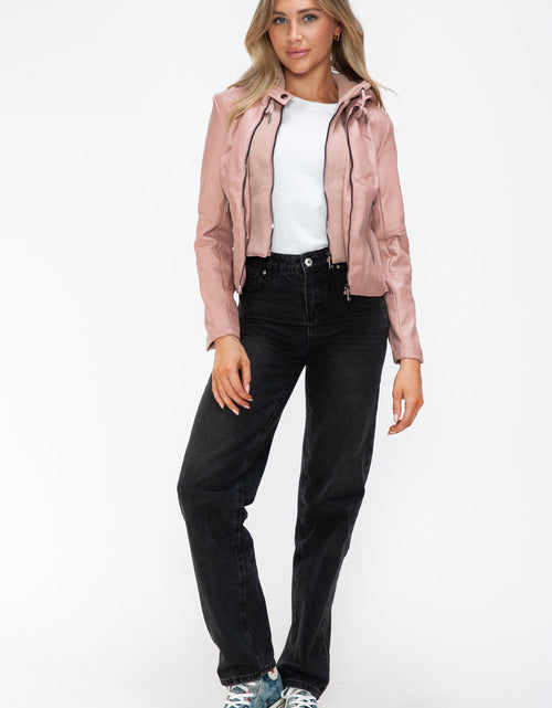 Load image into Gallery viewer, Snobbish Faux Leather Zip Up Drawstring Hooded Jacket
