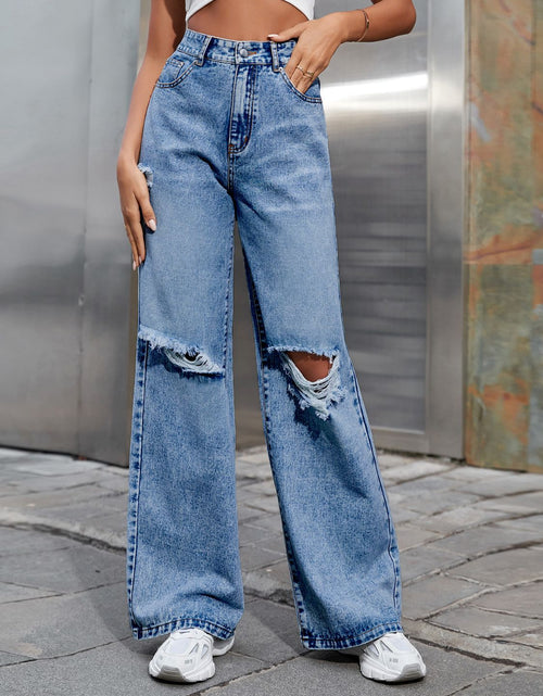Load image into Gallery viewer, Distressed Wide Leg Jeans with Pockets
