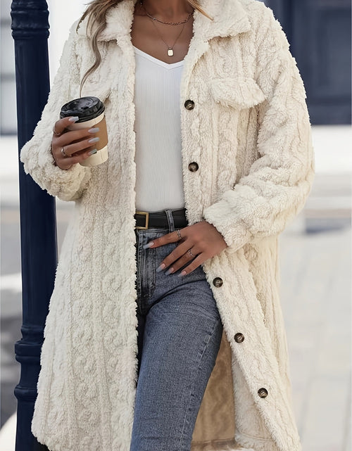 Load image into Gallery viewer, Fuzzy Button Up Long Sleeve Longline Coat
