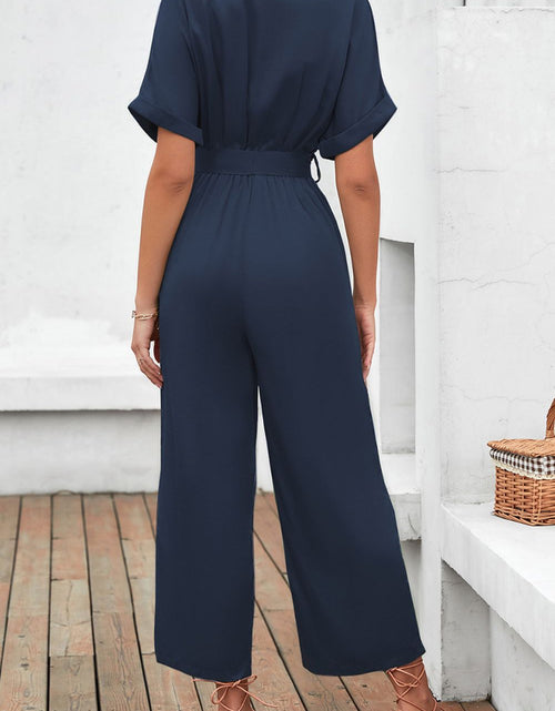 Load image into Gallery viewer, Tie Waist Surplice Wide Leg Jumpsuit
