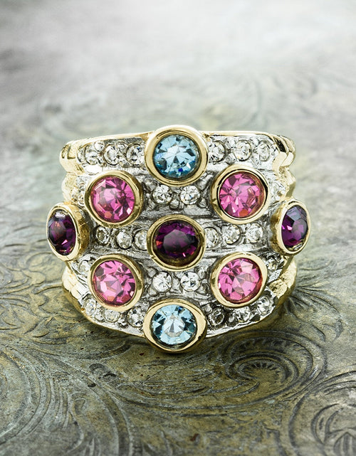 Load image into Gallery viewer, Vintage Pave Austrian Crystal Ring Womens Antique Ring 18k Yellow Gold Electroplated Made in USA by PVD Vintage Jewelry
