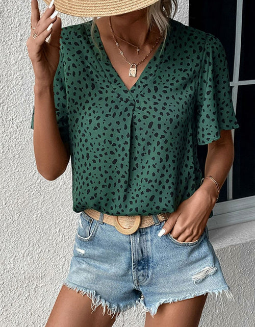 Load image into Gallery viewer, Perfee Animal Print V-Neck Flutter Sleeve Blouse
