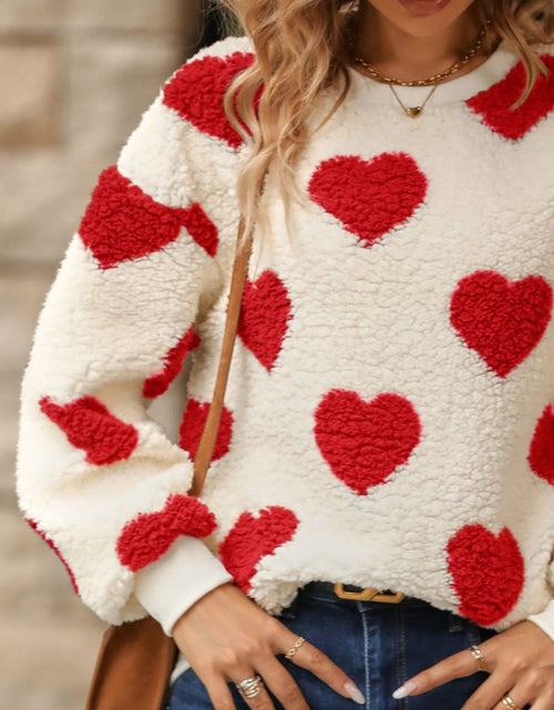 Load image into Gallery viewer, Fuzzy Heart Dropped Shoulder Sweatshirt
