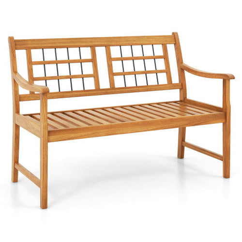 Load image into Gallery viewer, Patio Acacia Wood Bench with Curved Armrests Slatted Seat and Backrest
