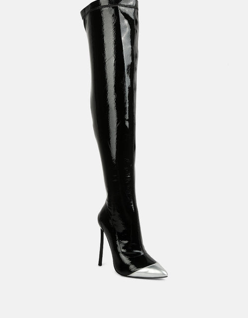 Load image into Gallery viewer, chimes high heel patent long boots by London Rag
