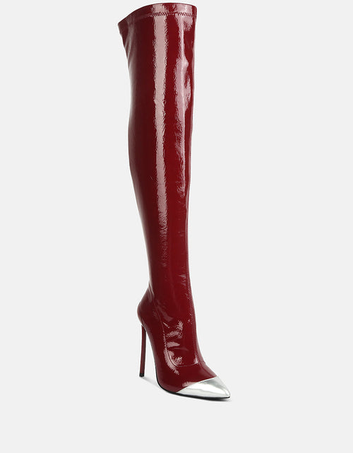 Load image into Gallery viewer, chimes high heel patent long boots by London Rag
