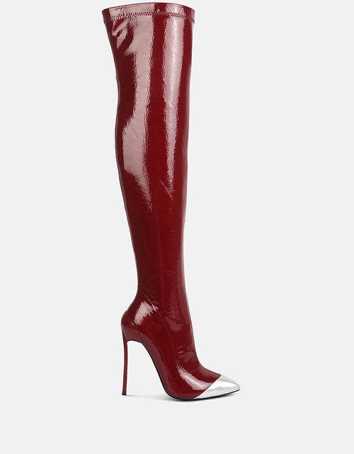 Load image into Gallery viewer, chimes high heel patent long boots by London Rag

