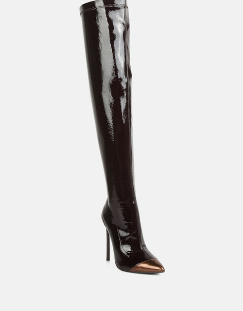 Load image into Gallery viewer, chimes high heel patent long boots by London Rag

