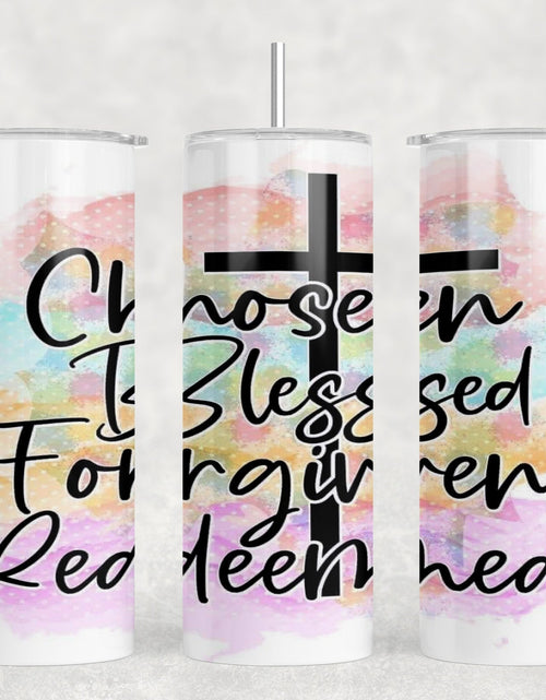 Load image into Gallery viewer, Chosen Blessed Forgiven Redeemed |Skinny Tumbler|Optional Bluetooth Speaker| Speaker Color Varies by Rowdy Ridge Co
