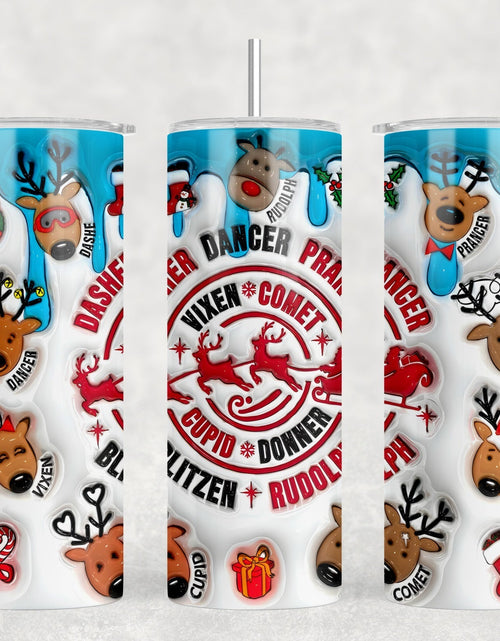 Load image into Gallery viewer, Christmas Reindeer - 20 oz Steel Skinny Tumbler - Optional Blue Tooth Speaker - Speaker Color will Vary by Rowdy Ridge Co
