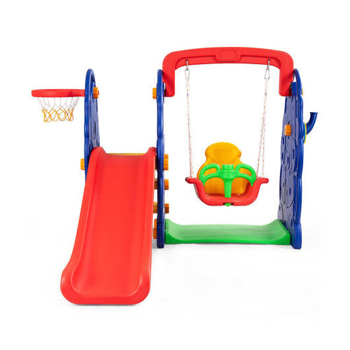 Load image into Gallery viewer, 3-in-1 Junior Children Freestanding Design Climber Slide Swing Seat Basketball Hoop
